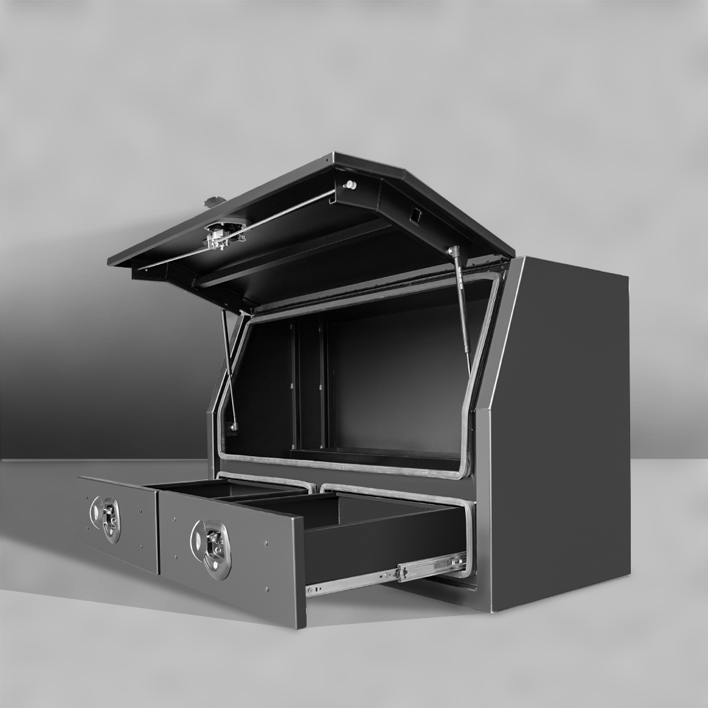 Flat Plate Half Open with 2 Drawers 5 Black Flat Plate Half Open with 2 Drawers Toolbox