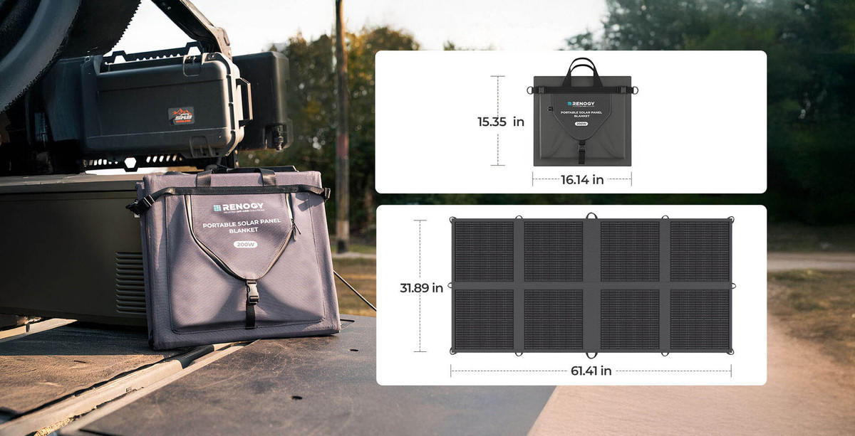 Renogy 200W Solar Panel Blanket 13 Fits in Tight Trunk Spaces